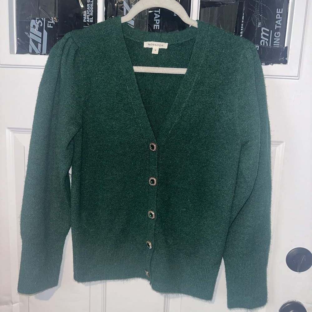 Monsoon Emerald Green V-Neck Sweater - Picture 3 of 7